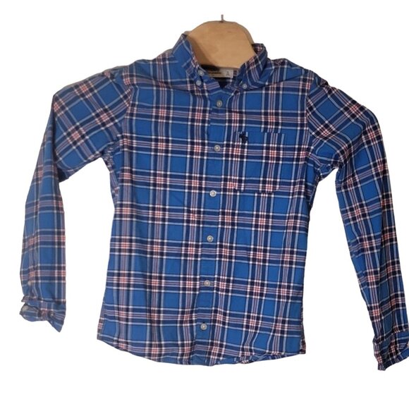 Abercrombie Kids Button Down Dress Shirt Size XL Boys Blue Red Plaid - Picture 1 of 5